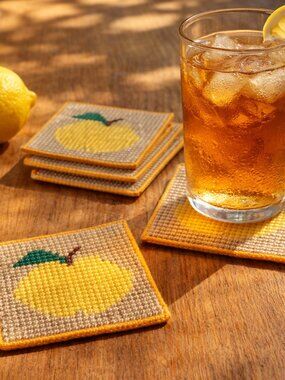 Vintage Handmade Needlepoint Coaster Set – Cottagecore Kitchen Decor